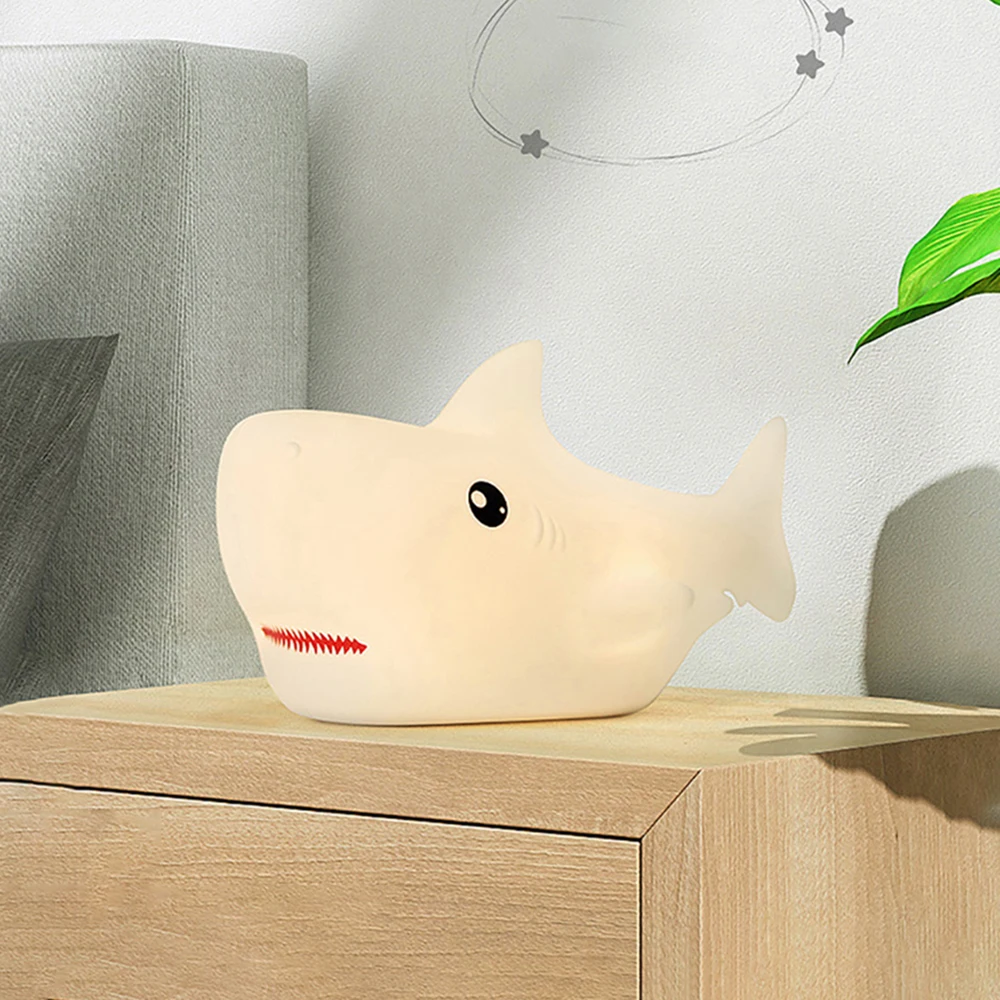 Cartoon Shark NightLight, LED Soft Silicone Light, Rechargeable Colorful Atmosphere Lamp for Children Christmas Holiday Gifts