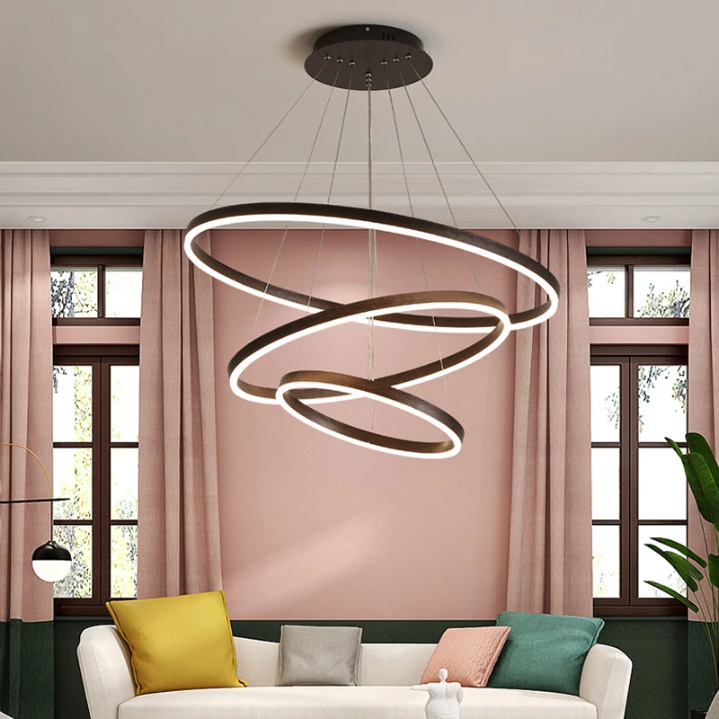 

Modern Minimalist Living Room Led Chandeliers Nordic Fashion Ring Dining Chandelier Creative Bedroom Duplex Pendent Lighting