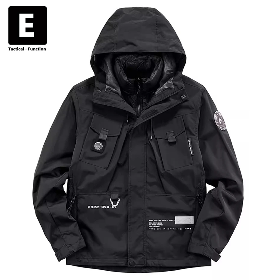 Piumino invernale uomo Techwear giacca a vento impermeabile piumino Cargo moda Casual fodera rimovibile piumino maschile