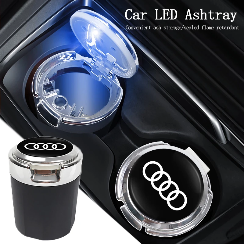 Car Ashtray Cup LED Light Ashtray Holder Auto Accessories For Audi Sline A1 A2 A3 A4 A5 A6 A7 A8 Q1 Q2 Q3 Q4 Q5 Q6 Q7 Q8 TT RS3