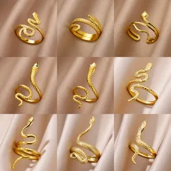 316L Gold Plated Stainless Steel Snake Rings For Women Men Open Adjustable Ring Vintage Gothic Aesthetic Jewelry anillos mujer