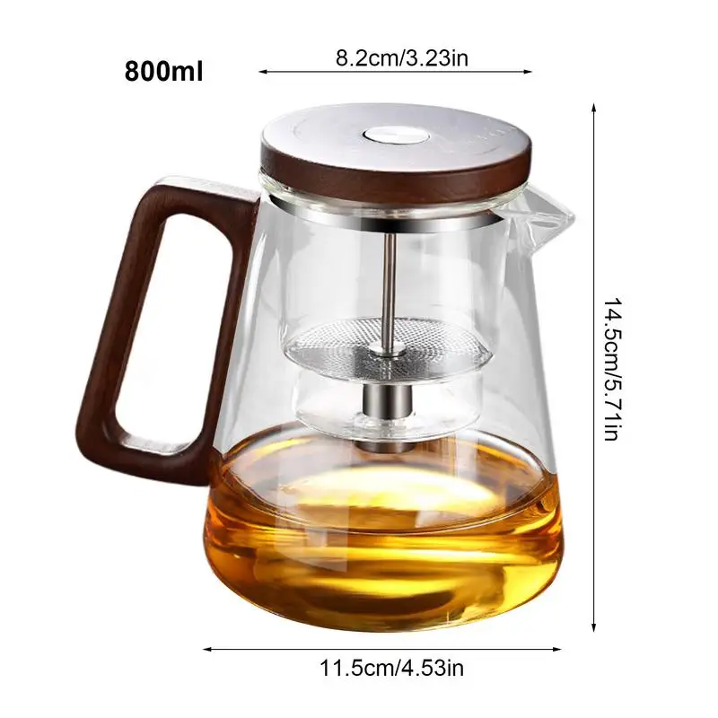 800 ミリリットル茶分離濾過ガラスティーポット木製ハンドル茶水分離水分離ガラスティーポット