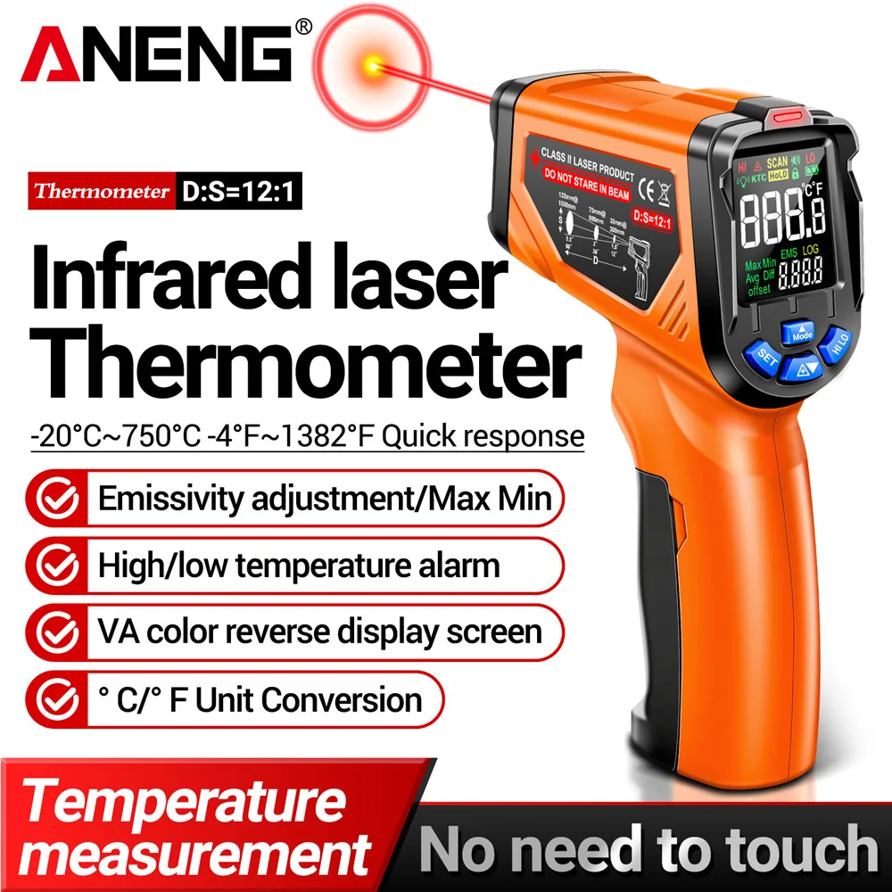 ANENG TH06 cyfrowy czujnik temperatury na podczerwień pistolet 0.1-1.00 regulowany VA termometr z odwróconym ekranem narzędzie do wykrywania