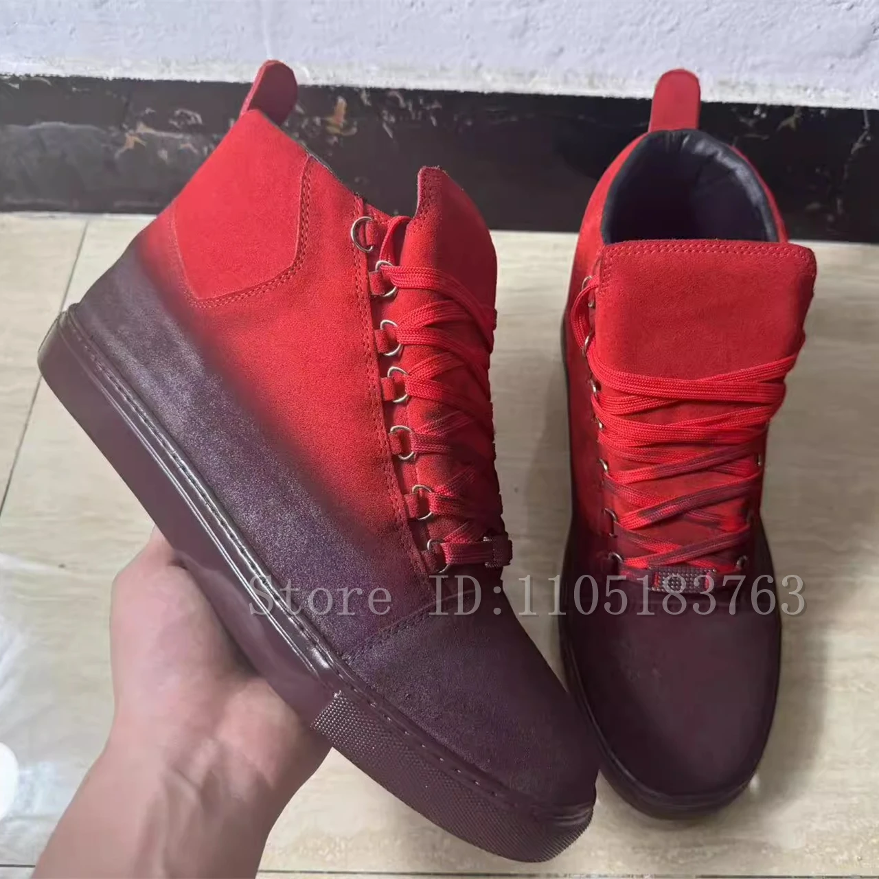 

Men New Mixed Colors High Top Trainer Shoes Fashionable Flat Sport Shoes Round Toe Lace Up Suede Leather Casual Sneakers
