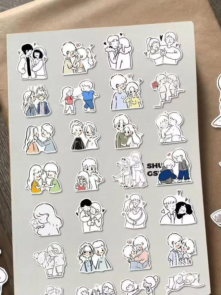 60 Stück Niedliche Paar-Doodle-Cartoon-Aufkleber, DIY Dekorative Sticker für Tagebuch, Schreibtisch, Wasserflasche, Gepäck, Ornamente