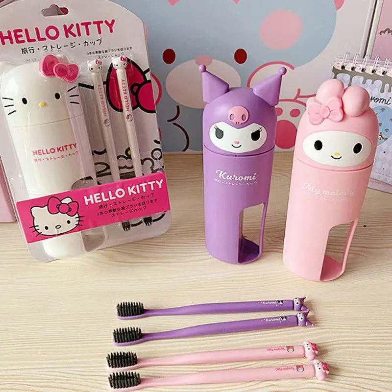 

Kuromi Toothbrush Mouthwash Cup Set My Melody Cute Cartoon Character Multifunctional Portable Travel Soft-bristled Toothbrush