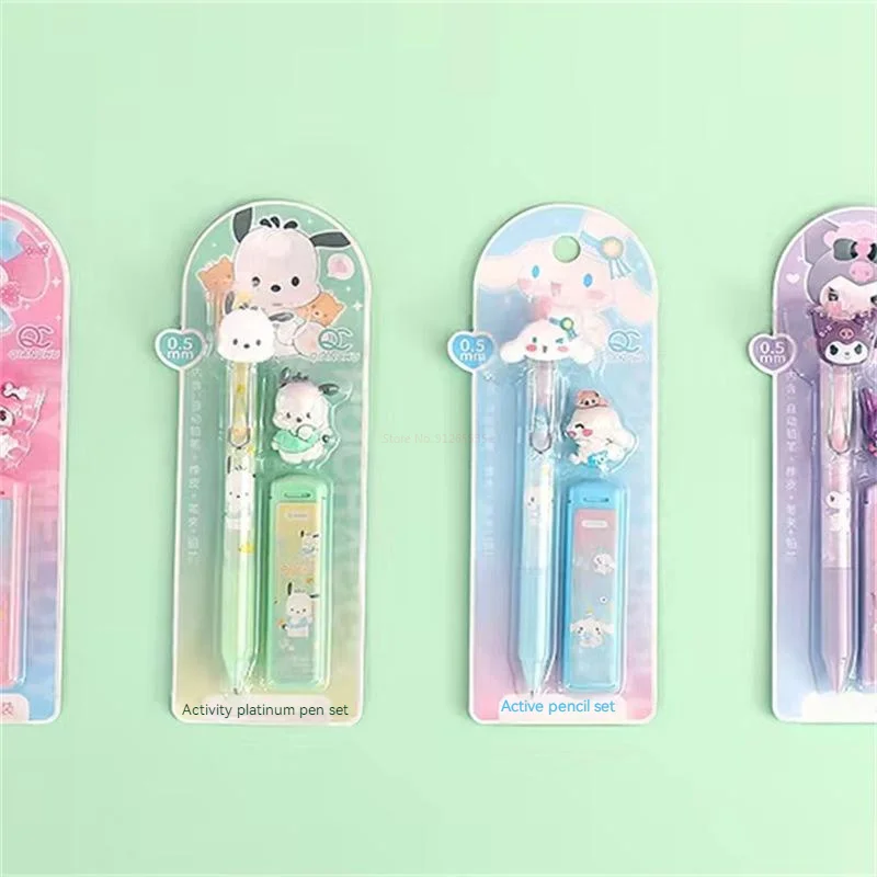 Imagem -04 - Sanrio Lápis Mecânico Kuromi Cinnamoroll Minha Melodia 0.5 Terno Preto Estudantes Material Escolar Conjunto de Papelaria Atacado 12 24 Peças