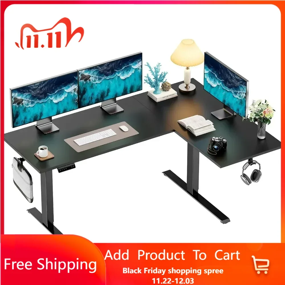 L-Shaped Standing Desk, Dual Motor Corner Standing Desk, Electric Height Adjustable Computer Desk with Cable Tray&Preset Heights