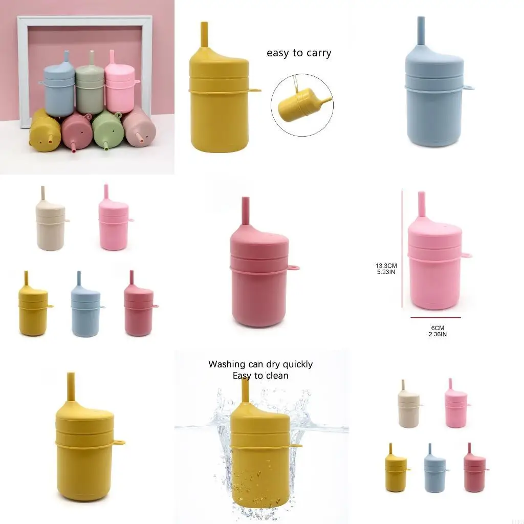 

Baby Feeding Straw Bottle Toddler Learning Drinking Silicone Sippy Cup Drinkware L8RB