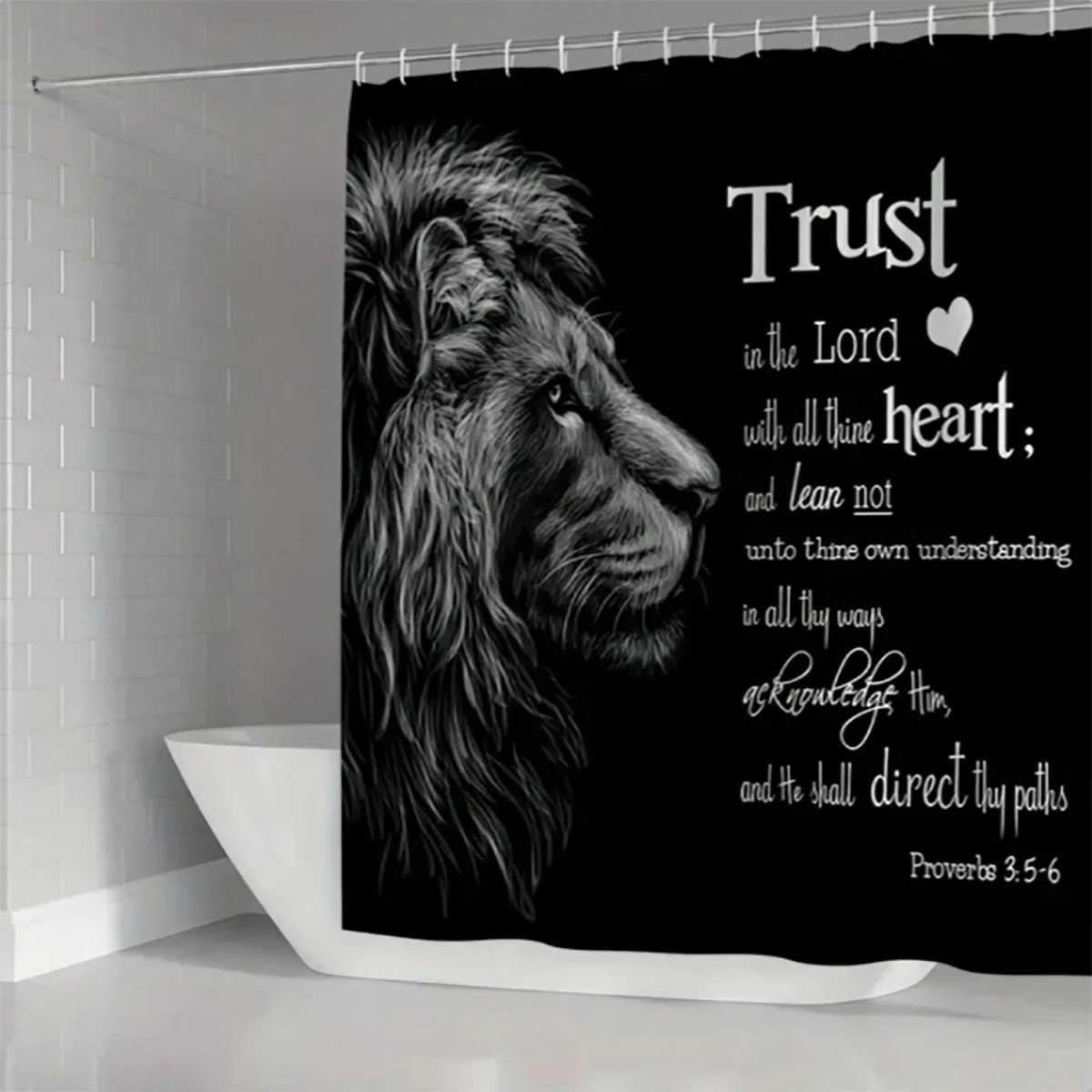 1 pc lion patterned polyester shower curtain waterproof fabric, thickened anti mold partition curtain for bathroom, water bl