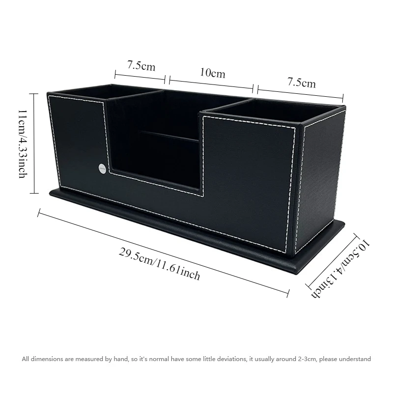 オフィス用品 鉛筆ホルダー PUレザー デスクオーガナイザー ペン、名刺、リモコン用の4つの分割コンパートメント付き