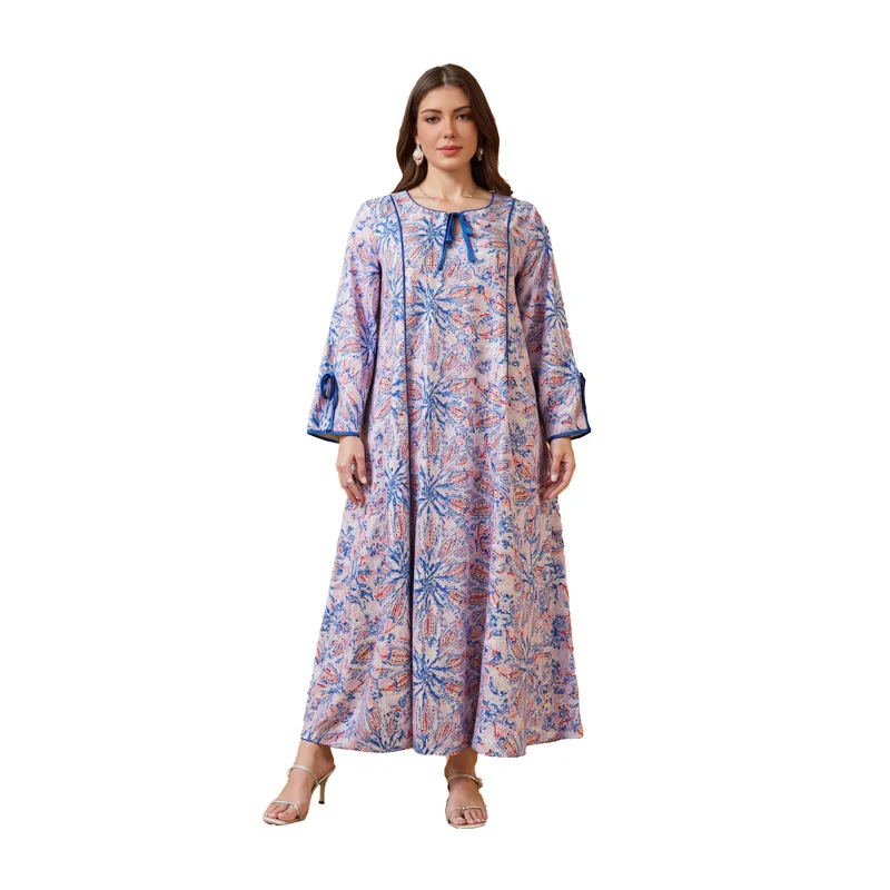 Women Muslim Abaya Dress Party Dresses Print Kaftan Islam Jalabiya Vestidos Arab Long Robe Ramadan Eid Morocco Dubai Abayas