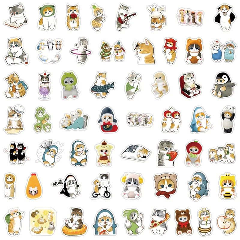 10/30/55 Uds. Pegatina Kawaii de gato gordo de PVC, decoración estética para niños, suministros de álbum de recortes, contabilidad manual DIY para niños