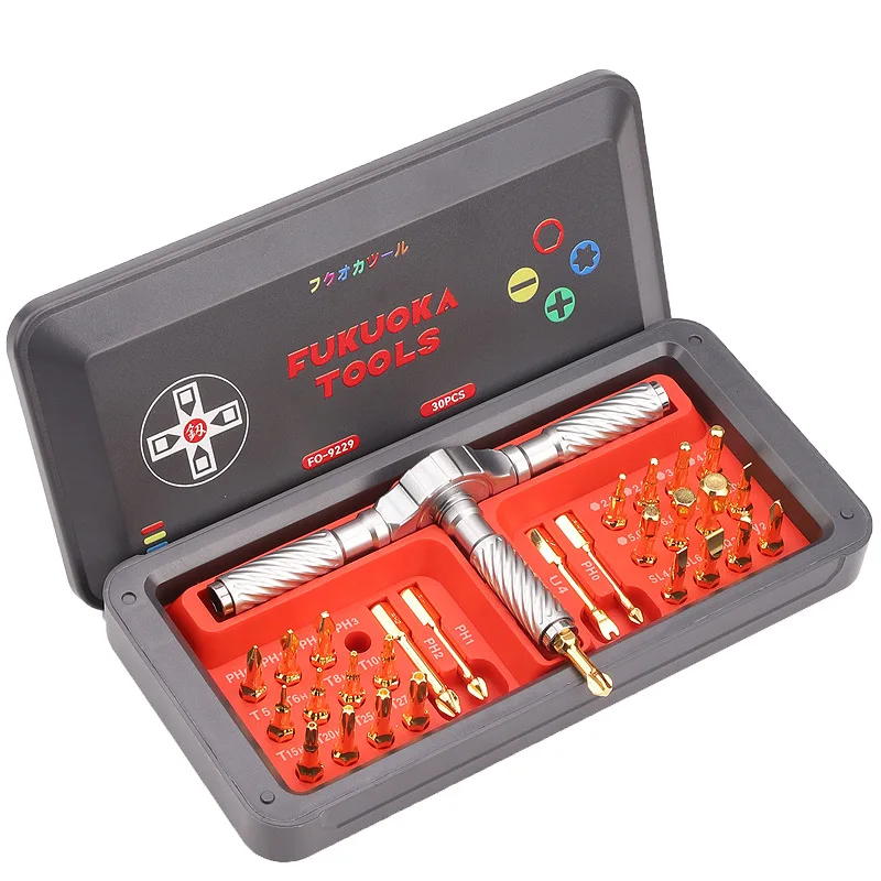 

FO-9229 Ratchet Screwdriver Combination Set 30pcs Cross U Hexagonal Hand Tools Right Angle