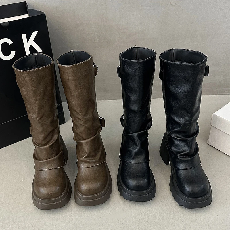 Hochgeschnittene Damen-Stiefeletten Herbst-Winter 2026 Neuer Stil mit Blockabsatz und Hohem Absatz
