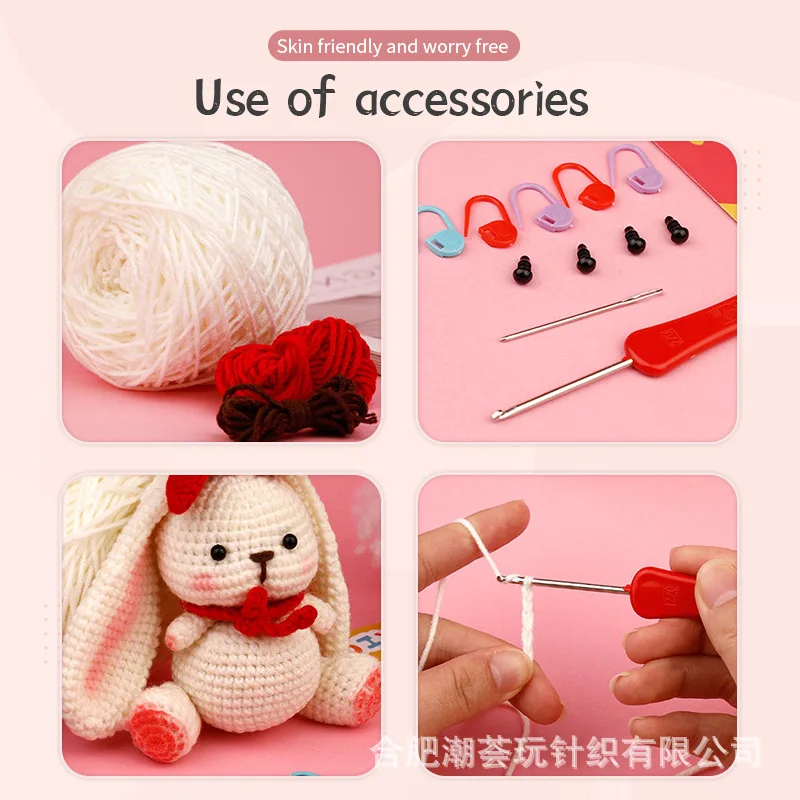 DIY Handmade Doll Crochet  Kit for Beginners Cute Rabbit Sewing Material Package Hand Knitting for Kids Adults Crochet Lovers