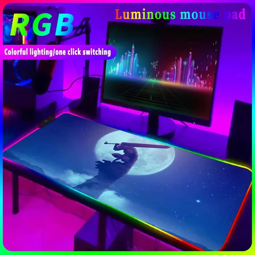 B_berserk Xxl Mouse Pad RGB Pc Cabinet  Desk Mat LED Mousepad Gamer Keyboard Mat Anime Carpet Large Computer Gaming Accessories