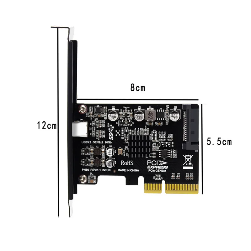 

Плата расширения PCI Express PCI-E 4X на USB 3,2 Gen2X2 Тип C 20 Гбит/с SATA ASMedia ASM3242