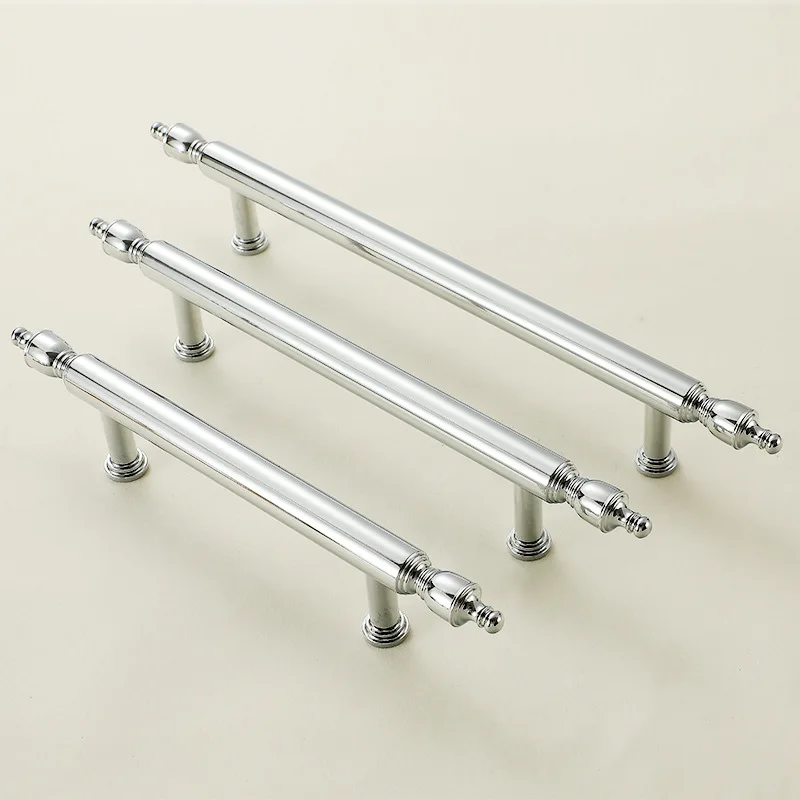 Chrome Silver Handle French Closet Door Handle Bright Silver Pure Copper Single Hole Cabinet Drawer American Wardrobe Door Knobs