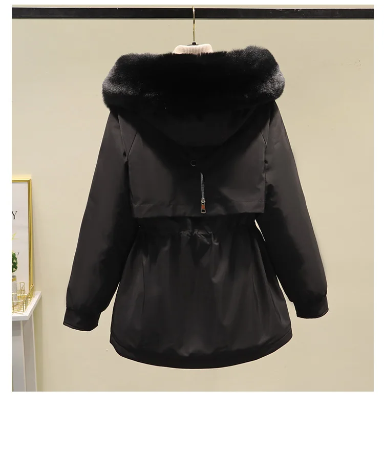 معطف نسائي دافئ للخريف من الكتان بتصميم عصري وبدون ياقة مع سحاب للإغلاق