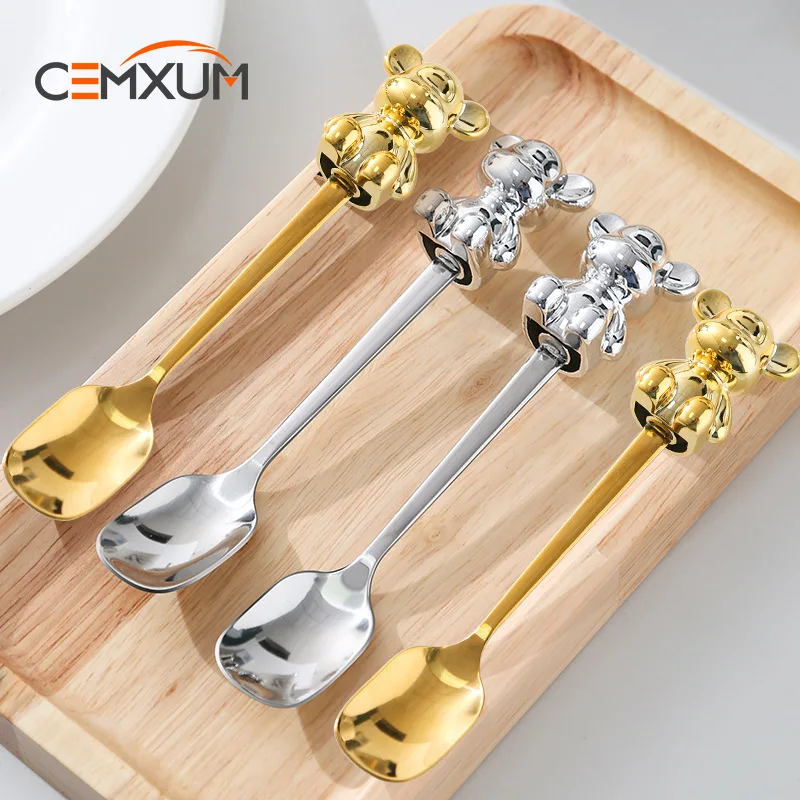 

50 шт. новая ложка из нержавеющей стали, креативная Ins, милая мультяшная десертная ложка, бытовая высокая красота, Интернет, красный медведь, кофейная ложка