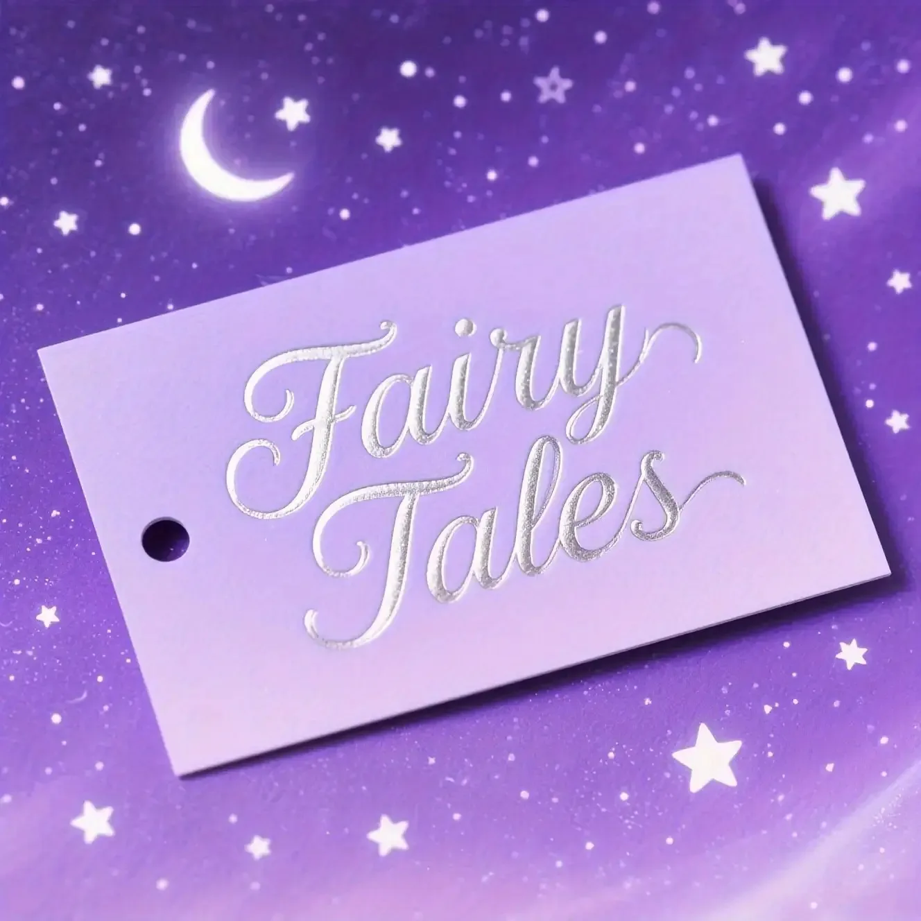 

Fairy Tales Purple Starry Custom Hang Tags 200Pcs - Logo, Pre-punched, Gift/Party (No String)