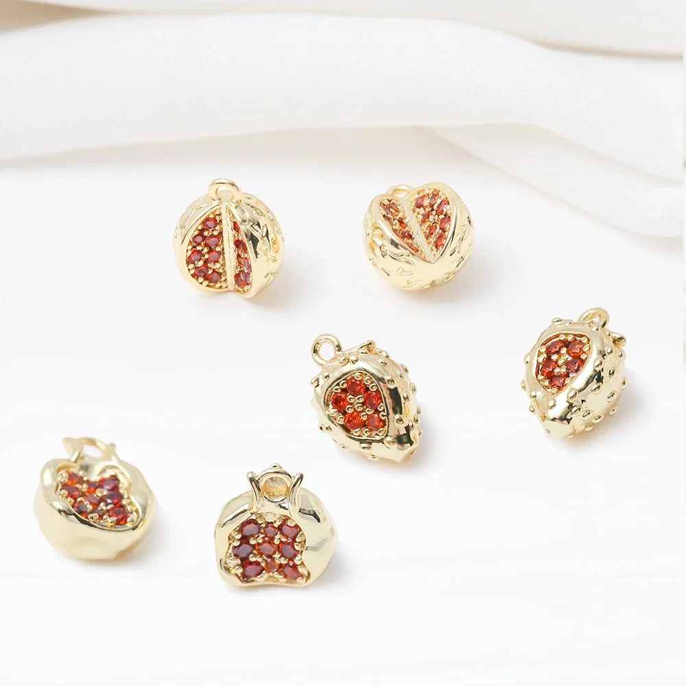 

5Pcs Brass Fruit Charm Micro Pave CZ Pomegranate Seeds Apple Cherry Pendant For DIY Bracelet Necklace Jewelry Making Accessories