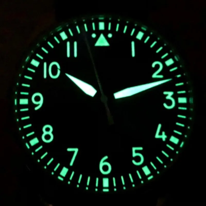 44mm Sapphire Crystal Or Mineral Glass No Logo Black Dial Japanese VH31 Quartz Movement Luminous Pilot Men\'s Watch GR07-22