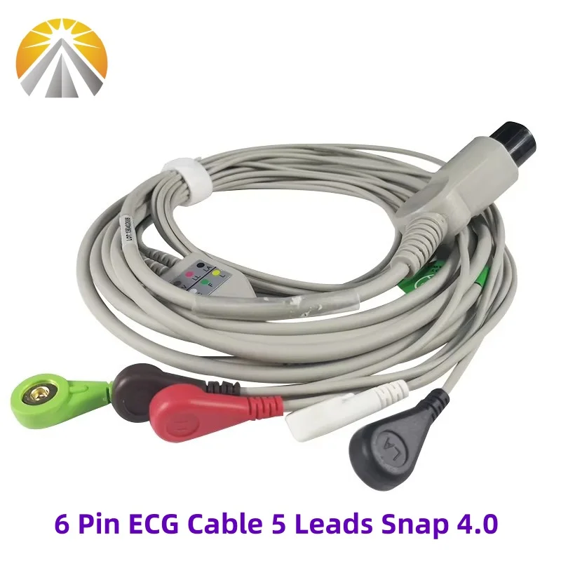 كابل تخطيط القلب AHA قياسي 6 دبوس قطعة واحدة 5 يؤدي المفاجئة 4.0 لـ Mindray PM7000 PM8000 MEC 1000 Edan شاشات الضوء الحيوي نوع عادي