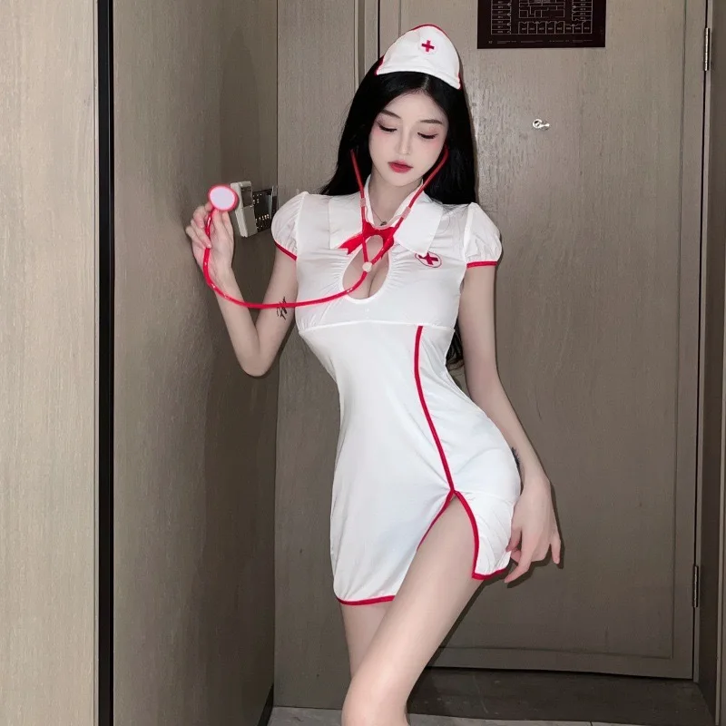 

1164 Nurse Uniform Role-playing Sexy Lingerie Set Night Court Royal Sister Performance Costumes Halloween Cos Short Skirt