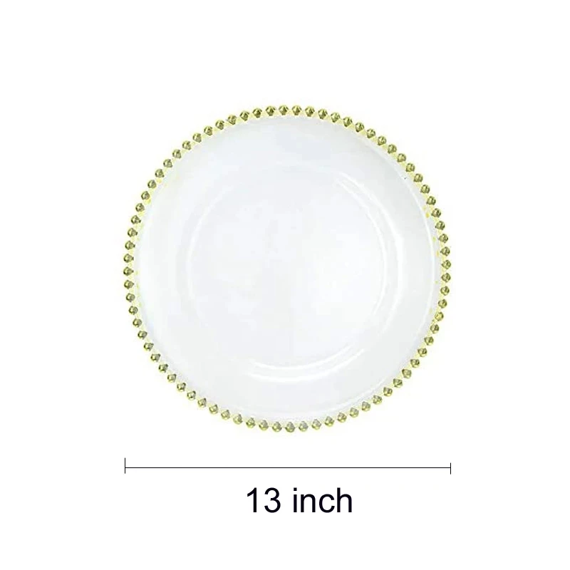 100Piece Clear Charger Plate with Gold Beads Rim Acrylic Plastic Decorative Dinner Serving Wedding Xmas Party Decor