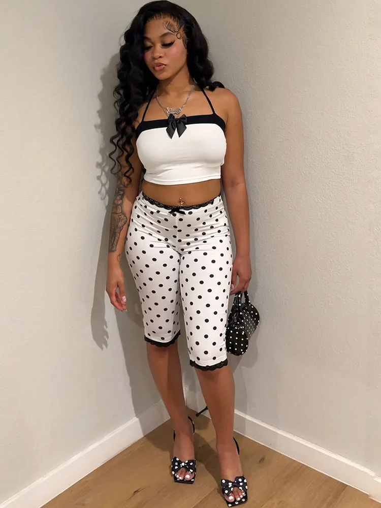 Doyerl Polka Dot Zweiteilige Outfits für Damen, Hosen und Oberteil, Rave-Festival-Kleidung, Club-Party, Mitternachts-passende Sets, Vetement Femme