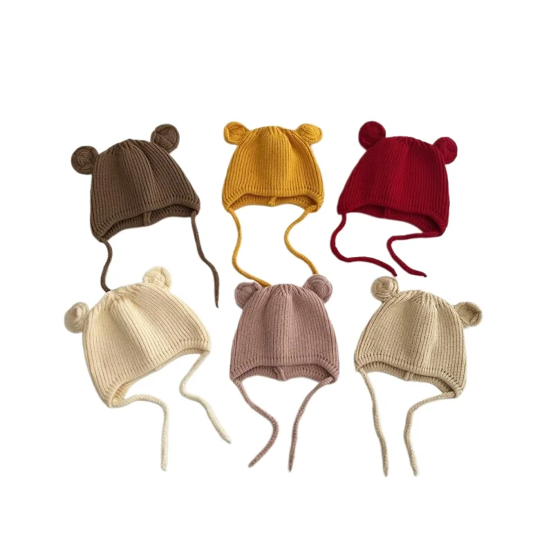 Детская вязаная шапка с милыми маленькими ушками, теплая защита ушей, осенне-зимняя детская шапка унисекс, универсальная шерстяная шапка