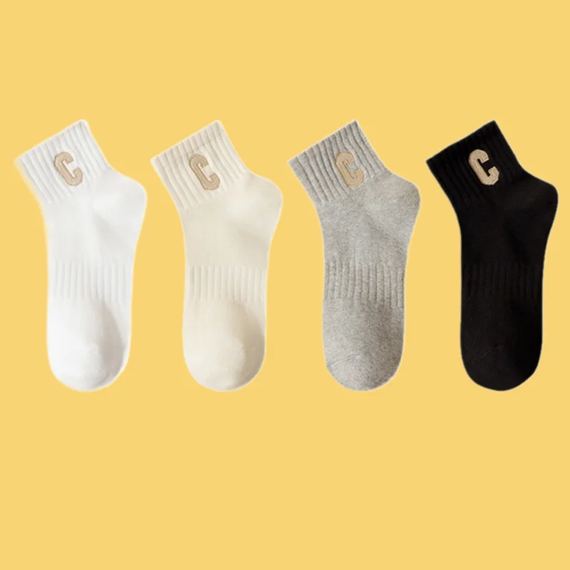 

3/10 Pairs 2024 New Summer Thin Sweat-absorbent Sports Socks Letter C Mid-length Women's Socks Polyester Cotton Mid-length Socks