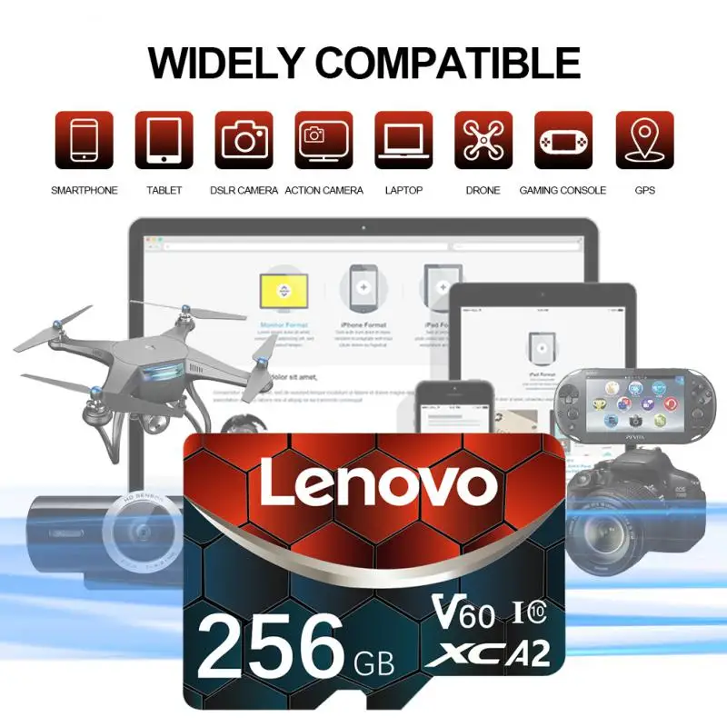 Lenovo-Cartão de Memória Secure Digital, Cartão Flash SD para Câmera SLR, U3 Cartão Mini SD, 128GB, 512GB, 256GB