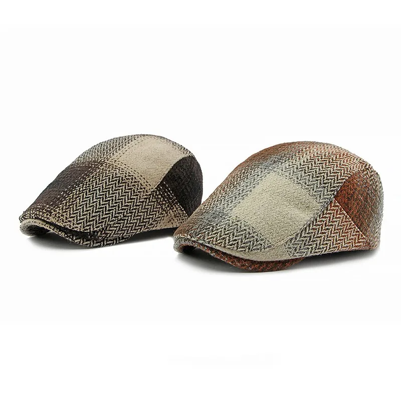 2023 Autumn Polyester Plaid Print Newsboy Caps Flat Peaked Cap Men and Women Painter Beret Hats 149