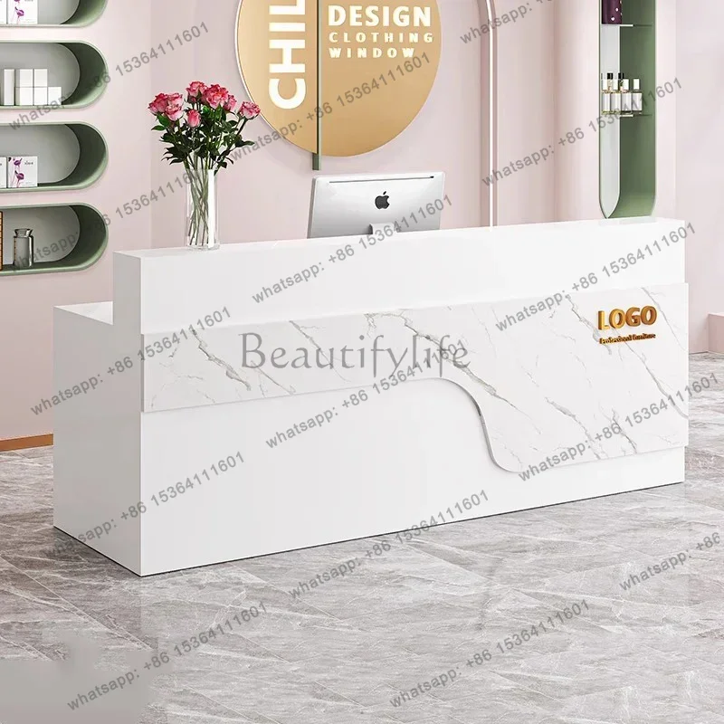 LJY Nordic Beauty Reception Desk Counter Storage Aesthetic Modern Reception Desk Counter Cashier Hair Salon Commercial Furniture