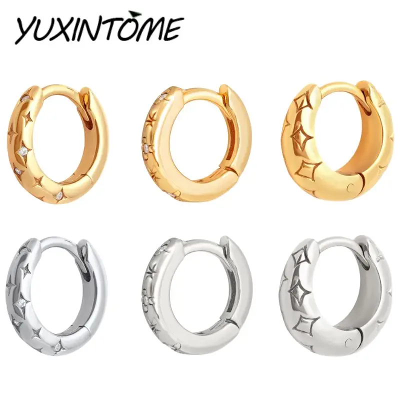 

925 Sterling Silver Ear Needle Classic Vintage Star-Inlaid Zircon Hoop Earrings Women's Light Luxury Fashion Party Accessories