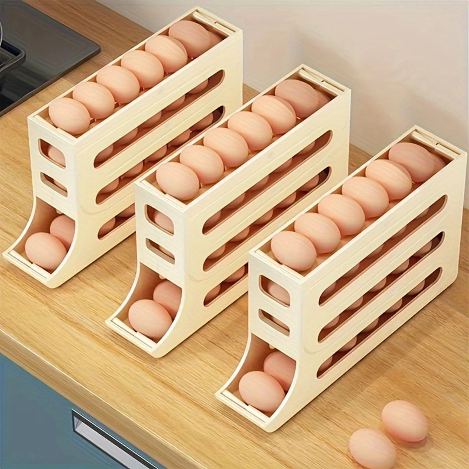 1pc Plastic Slide-Type Egg Holder With Four Layer, Automatic Egg Rolling, Anti-Fall  Countertop & Refrigerator  Box, 30cm/11.8in