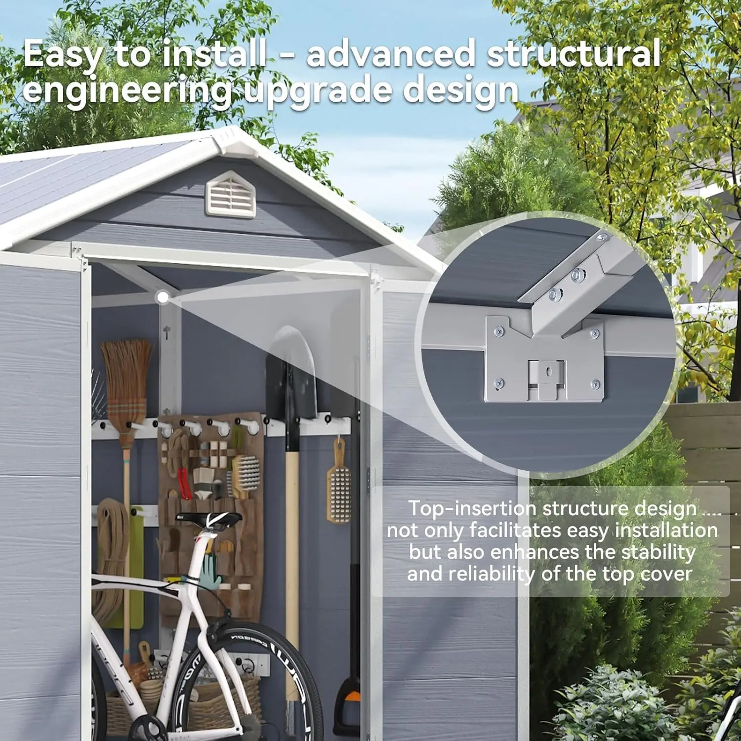 6x8 FT Outdoor Storage Shed Resin Floor Small Garden Waterproof Plastic Tool Shed, Customized - view 5