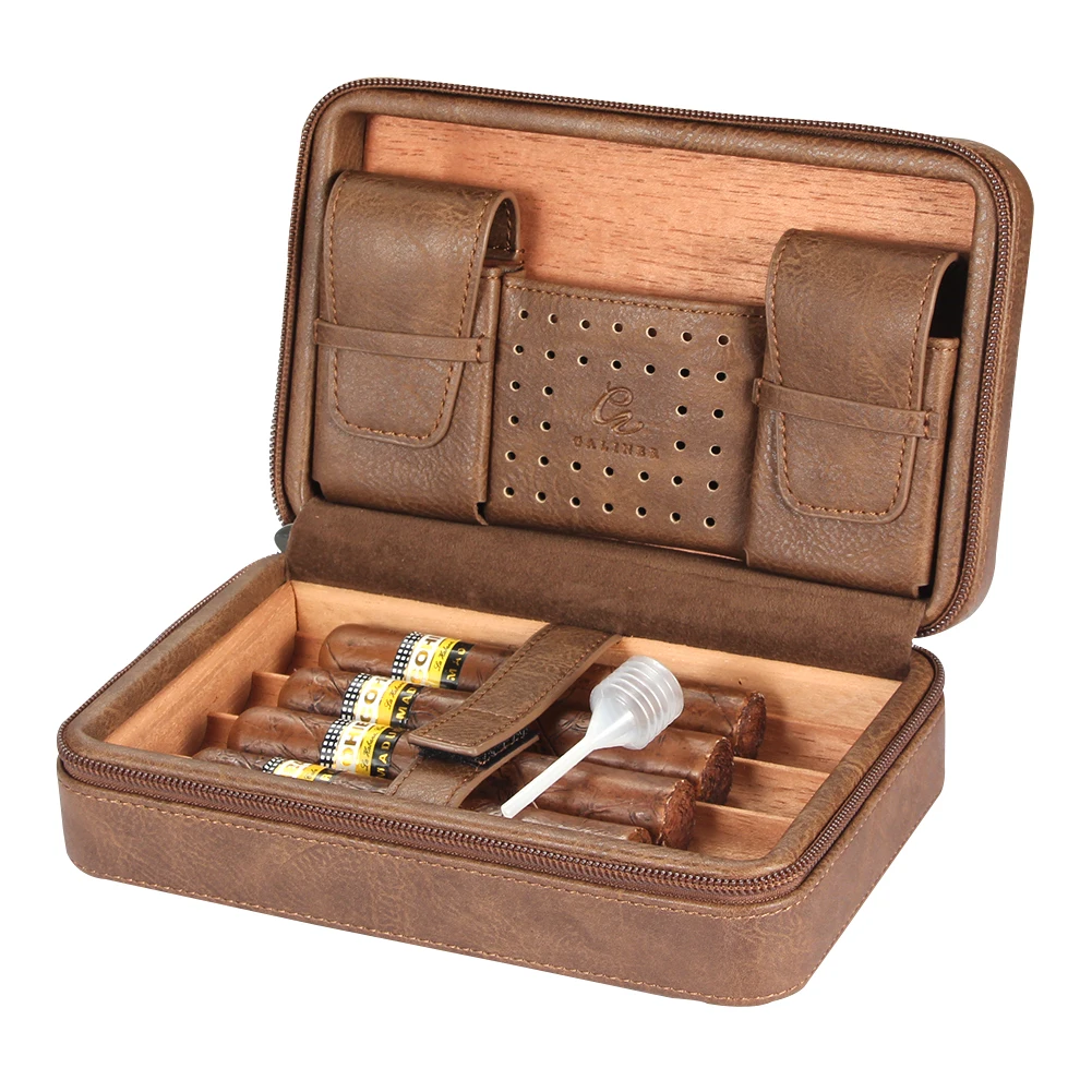 Galiner Leather Cedar Wood Cigar Case Home Traveling Smoking Use Ciagr Storage Box Tobacco Humidor with Well Packaging Box