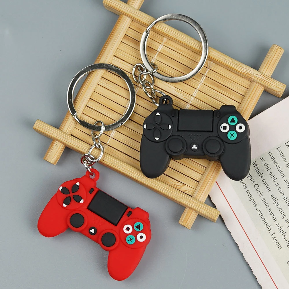 Creative Video Game Controller Handle Keychains PVC Simulation Game Console Pendant With Key Ring For Kid Birthday Party Gifts