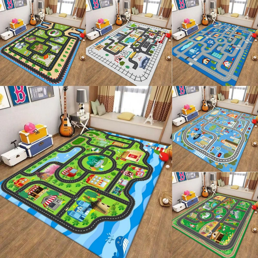 Fun Overview view of the urban road carpet  living room decor sofa rug kid's play mat bedroom bedside rug kid room mat doormat