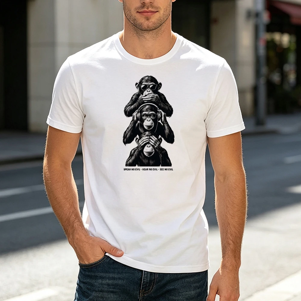 Speak No Evil Hear No Evil See No Evil Chimpanzee Art Print Men Clothes Urban Streetwear Tees Trendy Animal Top
