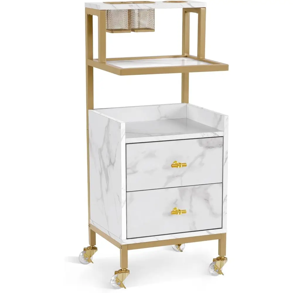 

Тележка для хранения с металлическим держателем и корзиной для парикмахерской или салона красоты (белая)