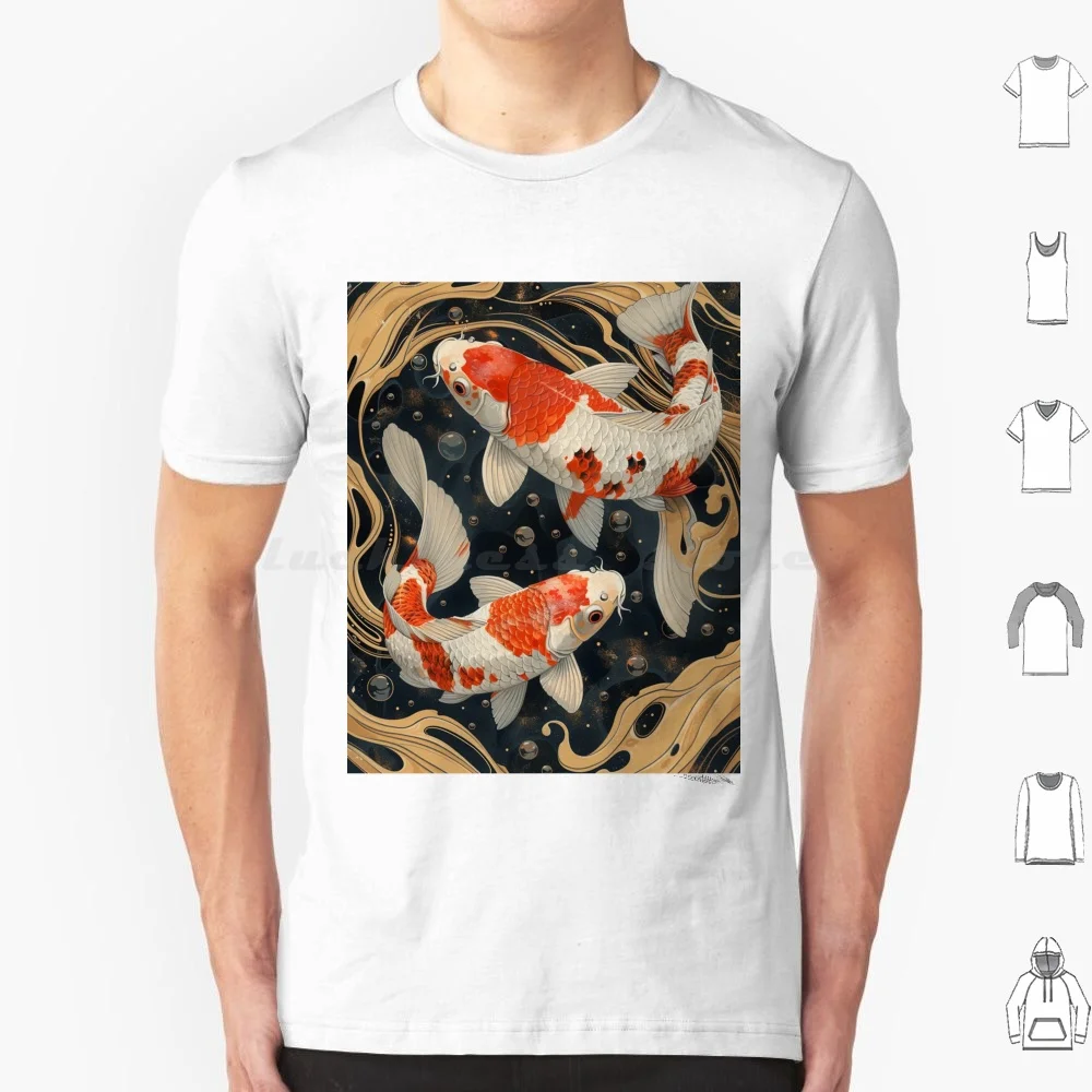 Ethereal Koi Dance I T Shirt Men Women Kids 6xl Koi Fish Japanese Art Watercolor Ethereal Aquatic Life Gold And Black Swirling