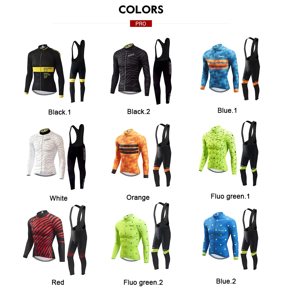 Phtxolue Cycling Set Men Cycling Clothing Bike Clothing Breathable Anti-UV Bicycle Wear Long Sleeve Cycling Jersey Sets Kit