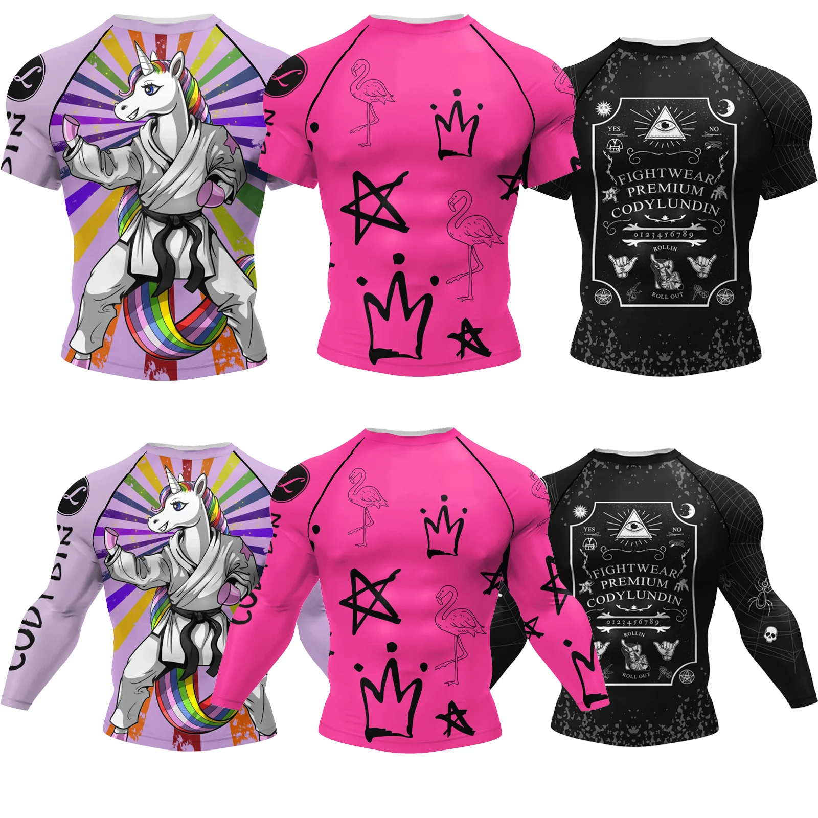 CODY LUNDIN BJJ No Gi Rashguard różowe fioletowe fluorescencyjne ubrania brazylijskie Jiu-Jitsu Rash Guard obcisłe koszulki do ćwiczeń bojowych