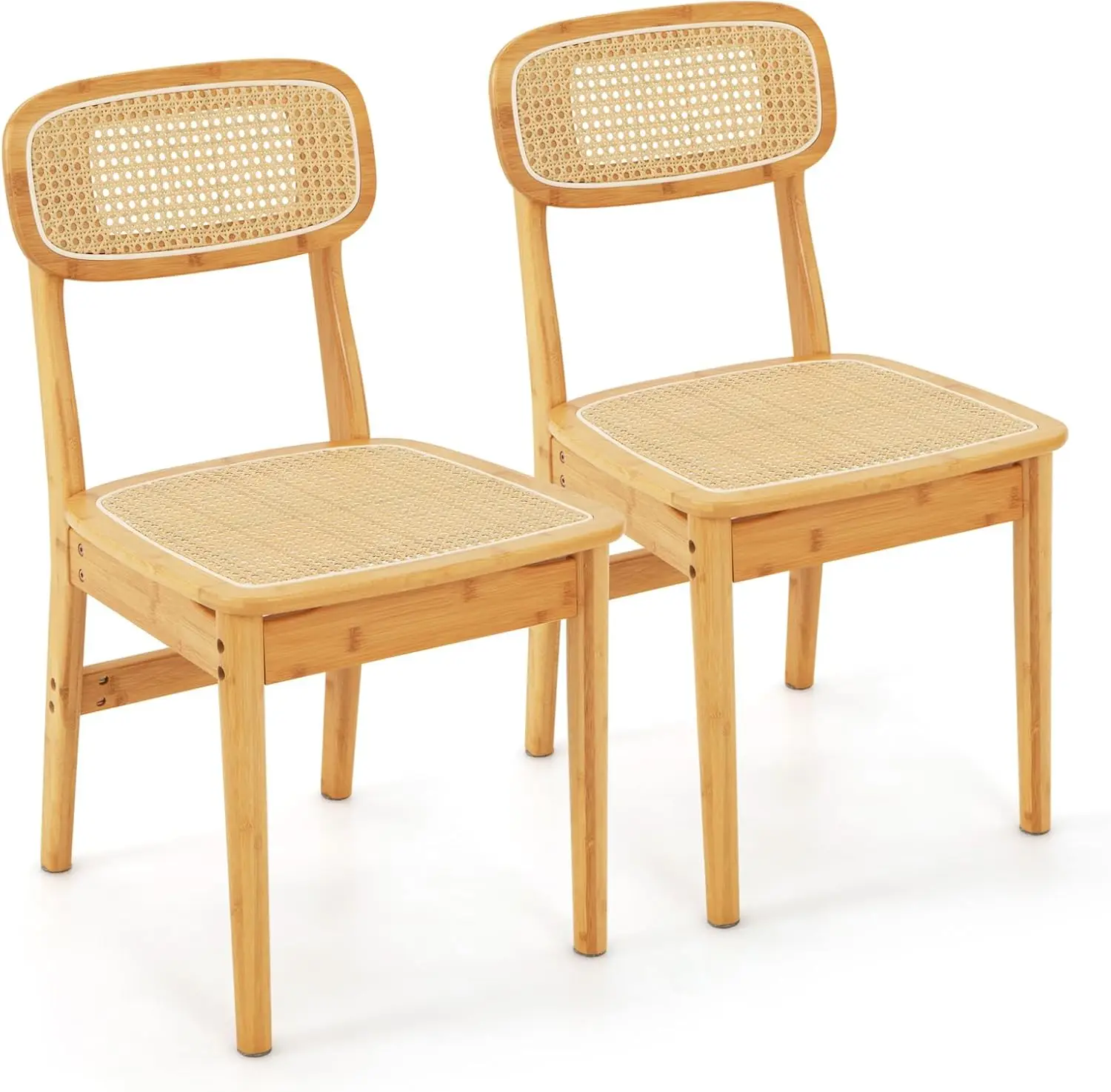 Dining Chairs Set of 2, Boho Cane Kitchen Chairs, Max Load 300 Lbs, Bamboo Armless Dining Room Chairs