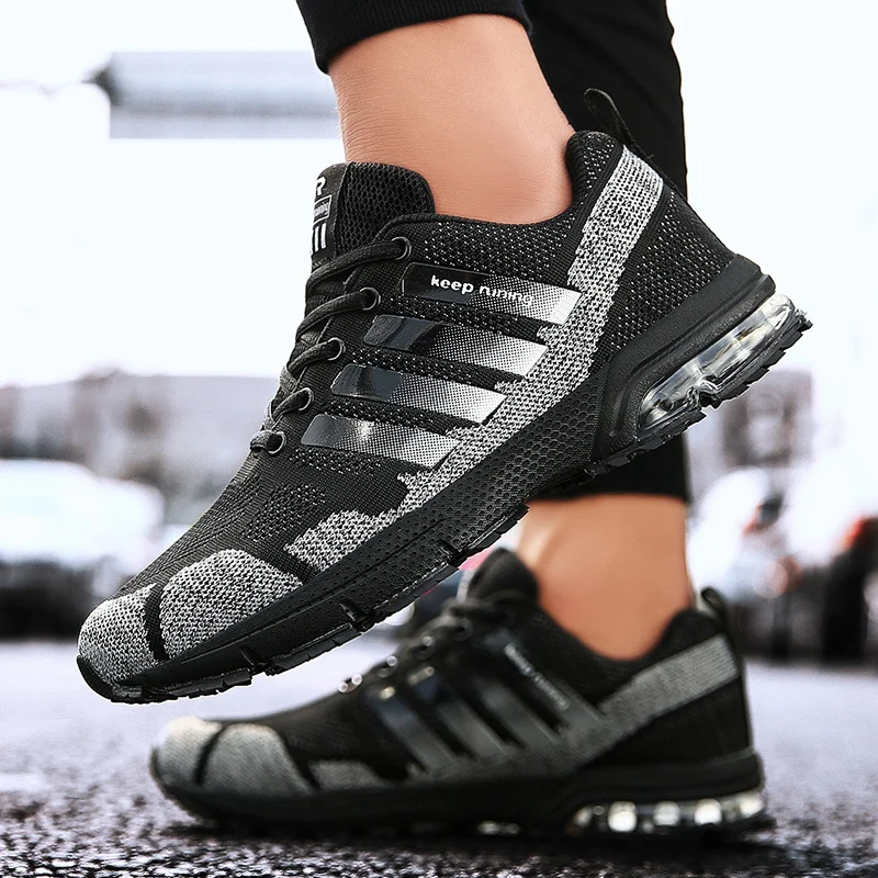 Cushion Men Sport Shoes Breathable Mesh Lace-up Sneakers Outdoor Light Non-slip Gym Trainers Walking Jogging Flats Big Size